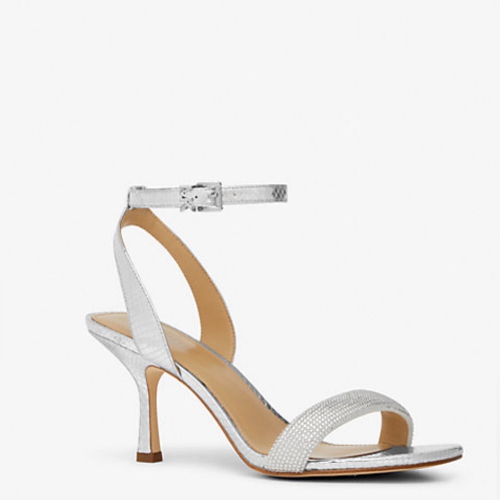 NWT ~ Michael Kors “Carrie” Embellished Metallic Snake-Embossed Leather Sandal